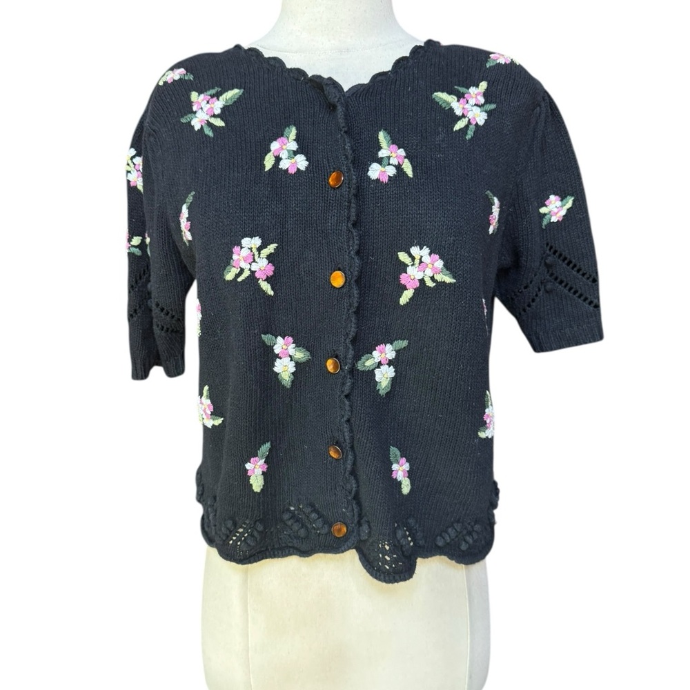 1980s/90s Herman Geist Hand Embroidered Linen/Cotton Button Down Sweater